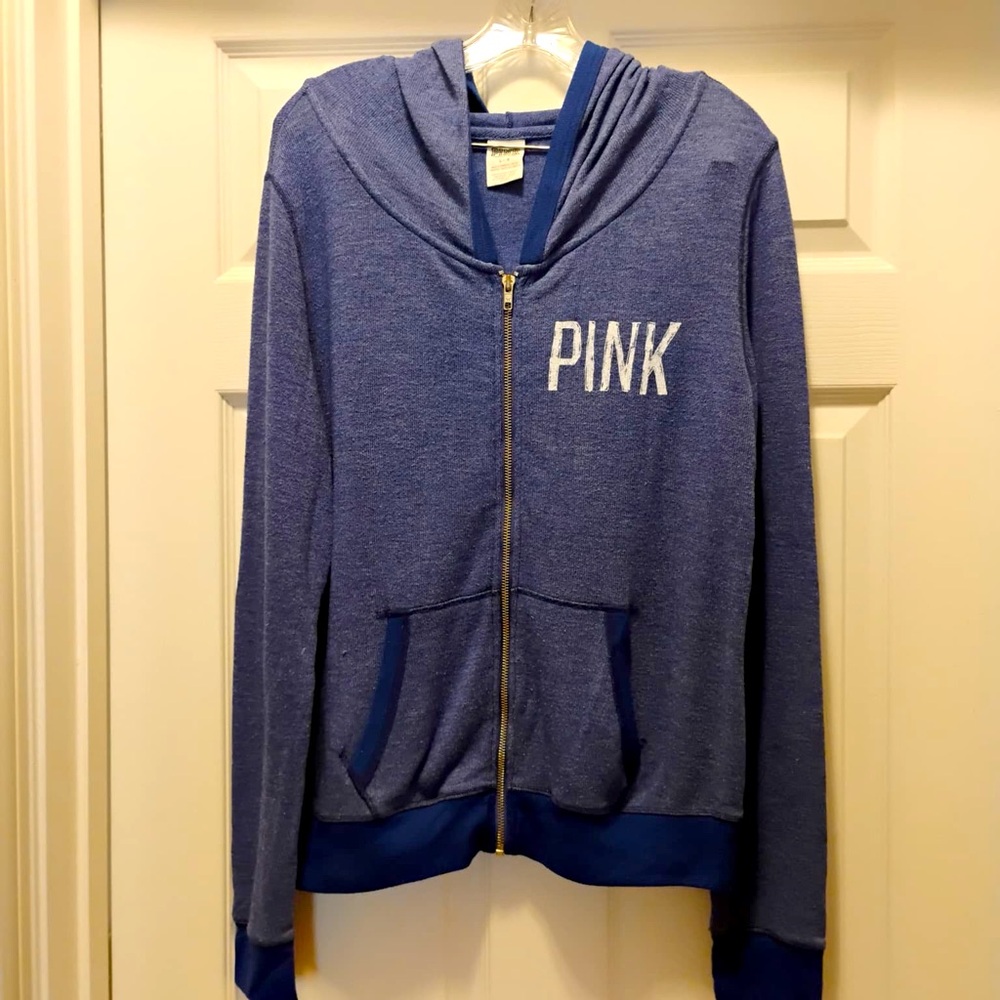 PINK Victoria's Secret Heathered Blue Hoodie 1986 Zip Up Circa 2012 Size L